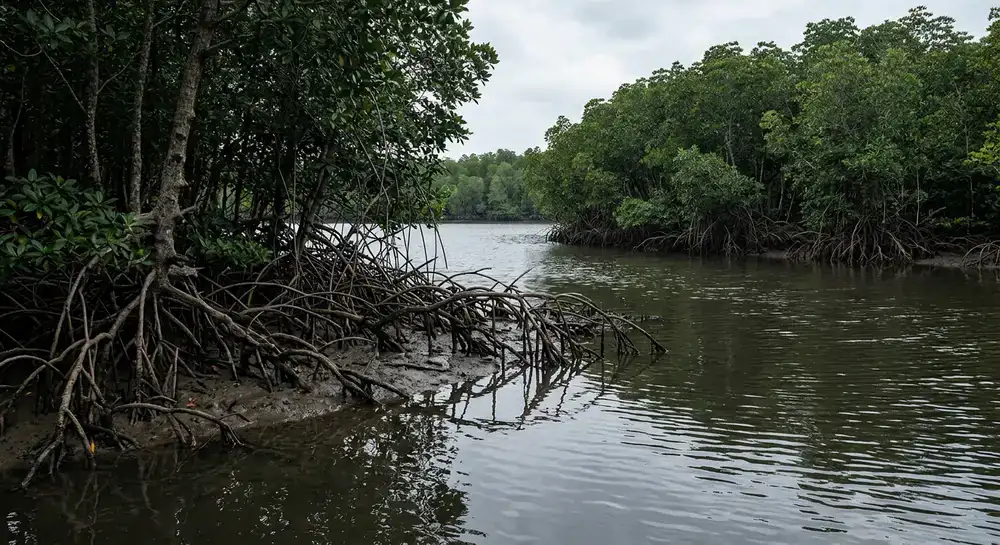 Brackish water meeting mangroves