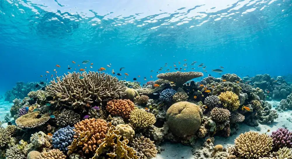 Clear blue water over coral structures